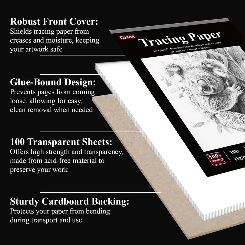 Cewei Tracing Paper for Drawing, 8.5”x11 Trace Paper, 100 Sheets (38 lb/ 60 GSM) Translucent Vellum Paper, Tracing Paper Pad for Sketching, Drawing, Overlaying Images, Vellum Art Papers. - Image 3